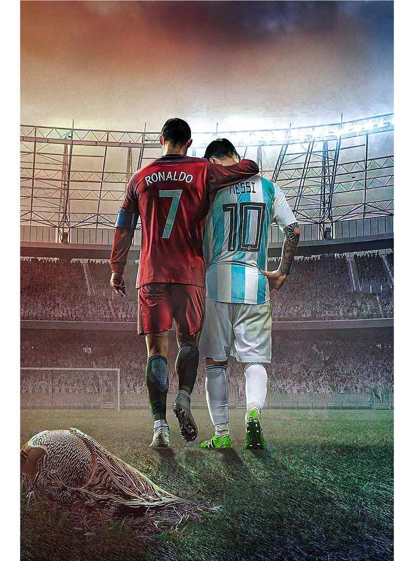 Today Idea Football Stars Cristiano Ronaldo and Lionel Messi Canvas Poster Wall Decor (Unframed) 12in×18in(30cm×45cm) (Messi and Ronaldo) - Image 1