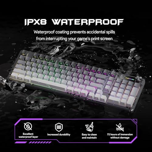 FURYCUBE IP98 Gaming Keyboard - Wired Keyboard with RGB Backlighting, IPX8 Water Resistance, and Side Printed PBT Translucent Keycaps, Suitable for Gaming or Work (Gray-White) - Image 3