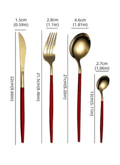 Generic Golden Spoon Set, 24 Pieces in Premium Carton Box, Premium Quality AR - Silverware Set Stainless Steel Cutlery: 24 Piece Dinnerware Utensils Dinner Forks Spoons Steak Knife Service 6 - 24 Piece Spoon Set - 6 Person Cutlery Set, 24 Piece Cutlery Set Black Gold Matt, Dinner Set with Knife Fork Spoon, Stainless Steel Cutlery Set, Dishwasher Safe  - Image 2