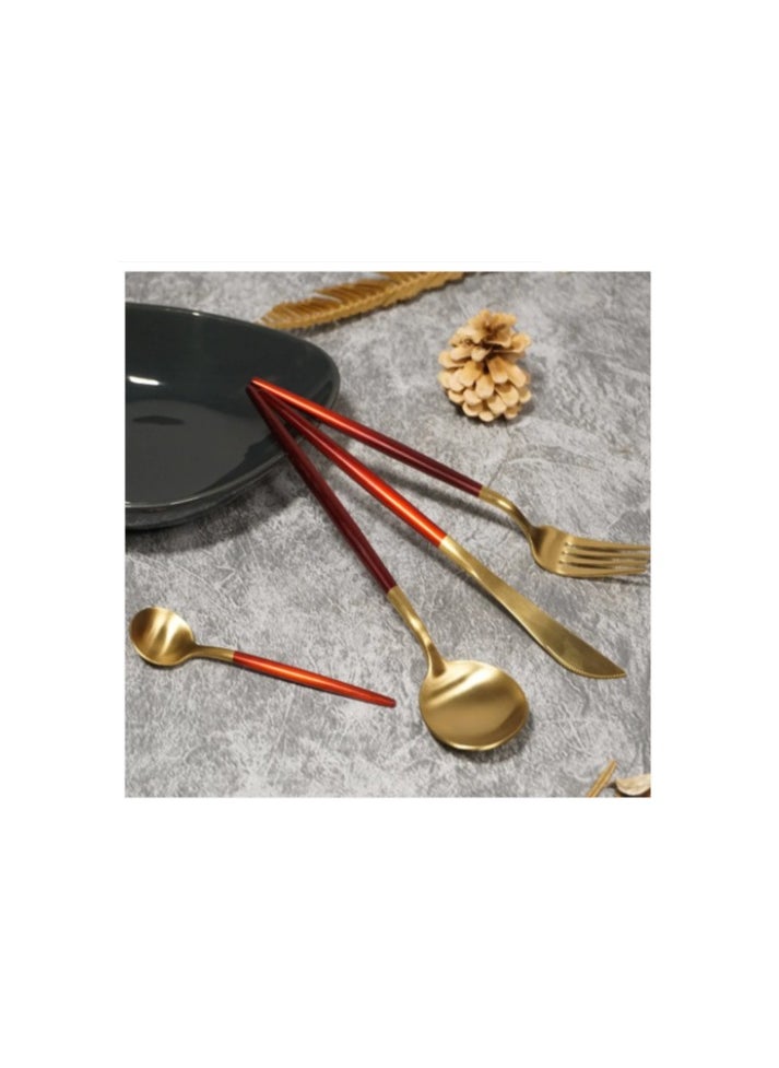 Generic Golden Spoon Set, 24 Pieces in Premium Carton Box, Premium Quality AR - Silverware Set Stainless Steel Cutlery: 24 Piece Dinnerware Utensils Dinner Forks Spoons Steak Knife Service 6 - 24 Piece Spoon Set - 6 Person Cutlery Set, 24 Piece Cutlery Set Black Gold Matt, Dinner Set with Knife Fork Spoon, Stainless Steel Cutlery Set, Dishwasher Safe  - Image 4