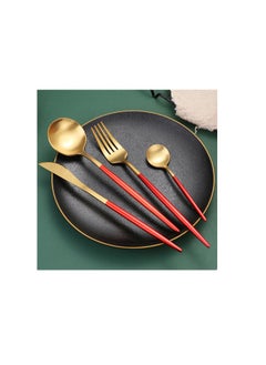 Generic Golden Spoon Set, 24 Pieces in Premium Carton Box, Premium Quality AR - Silverware Set Stainless Steel Cutlery: 24 Piece Dinnerware Utensils Dinner Forks Spoons Steak Knife Service 6 - 24 Piece Spoon Set - 6 Person Cutlery Set, 24 Piece Cutlery Set Black Gold Matt, Dinner Set with Knife Fork Spoon, Stainless Steel Cutlery Set, Dishwasher Safe  - Image 3