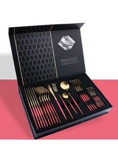 Generic Golden Spoon Set, 24 Pieces in Premium Carton Box, Premium Quality AR - Silverware Set Stainless Steel Cutlery: 24 Piece Dinnerware Utensils Dinner Forks Spoons Steak Knife Service 6 - 24 Piece Spoon Set - 6 Person Cutlery Set, 24 Piece Cutlery Set Black Gold Matt, Dinner Set with Knife Fork Spoon, Stainless Steel Cutlery Set, Dishwasher Safe  - Image 5