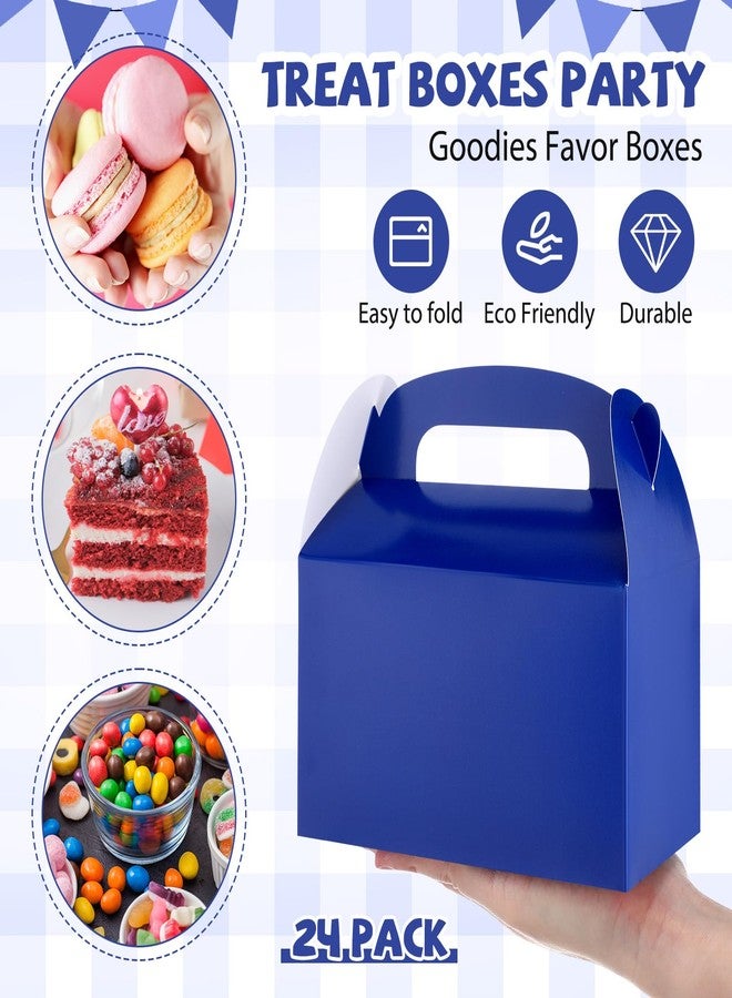 Marspark 24 Pcs Blue and White Gingham Treat Boxes Bulk Checkered Candy Goodies Gable Boxes Plaid Cardboard Container with Handles for Picnic BBQ Birthday Family Farm Party Favors - Image 3