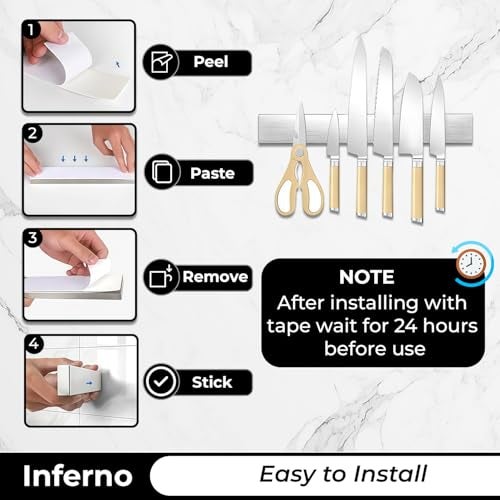 INFERNO 12 Inch Magnetic Knife Strip – Heavy-Duty Wall Mount Knife Holder, No Drill Adhesive, Multi-Purpose Kitchen Organizer - Image 4