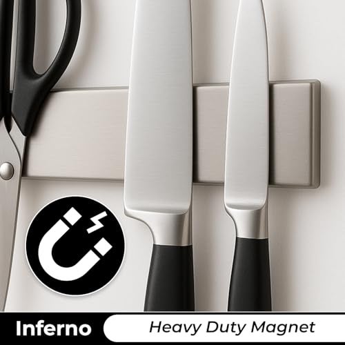 INFERNO 12 Inch Magnetic Knife Strip – Heavy-Duty Wall Mount Knife Holder, No Drill Adhesive, Multi-Purpose Kitchen Organizer - Image 5