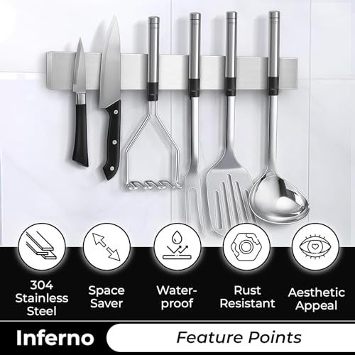 INFERNO 12 Inch Magnetic Knife Strip – Heavy-Duty Wall Mount Knife Holder, No Drill Adhesive, Multi-Purpose Kitchen Organizer - Image 3