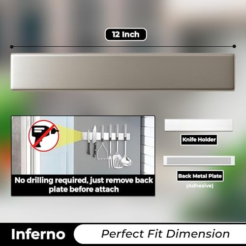 INFERNO 12 Inch Magnetic Knife Strip – Heavy-Duty Wall Mount Knife Holder, No Drill Adhesive, Multi-Purpose Kitchen Organizer - Image 2