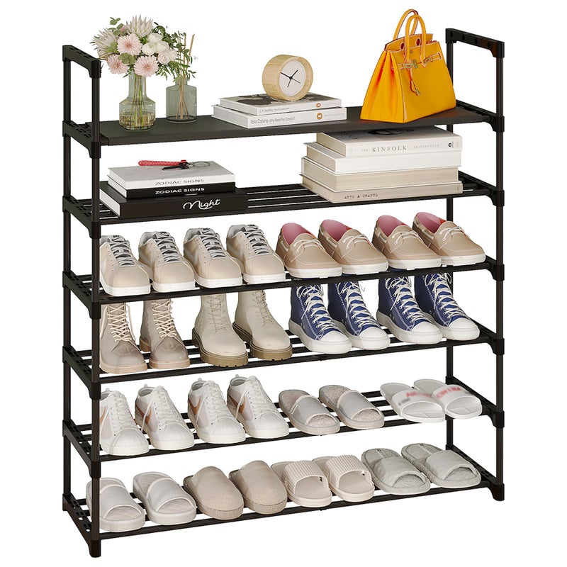 Calmootey 6Tier Shoe Rack Tall Large Capacity 30 Pairs Shoes Storage Organizer Stackable Wide Shoe Shelf for Entryway Hallway Black