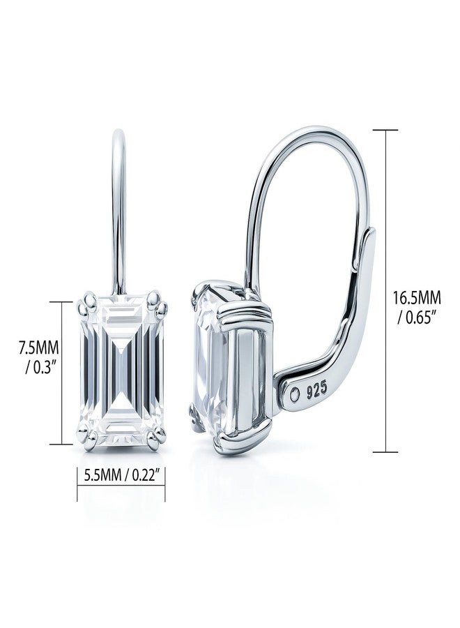 BERRICLE Sterling Silver CZ Solitaire Cubic Zirconia Leverback Drop Dangle Earrings for Women, Asscher/Bezel/Cushion/Emerald/Princess Cut, 1.2-4 Carat, Rose Gold/Yellow Gold/Rhodium Plated, Medium - Image 2