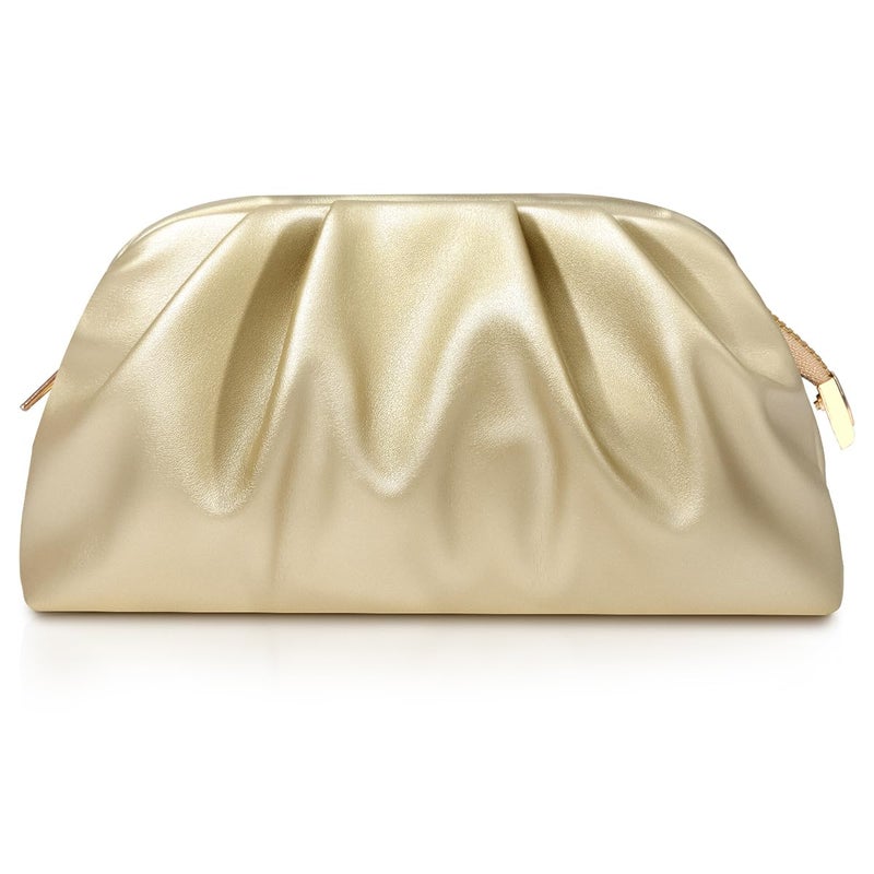 lovyoCoCo Clutch Purse for Women Soft Pleated PU Wedding Clutch, Elegant Evening Bag for Galas, Proms,Cocktail Parties (Gold) - Image 1