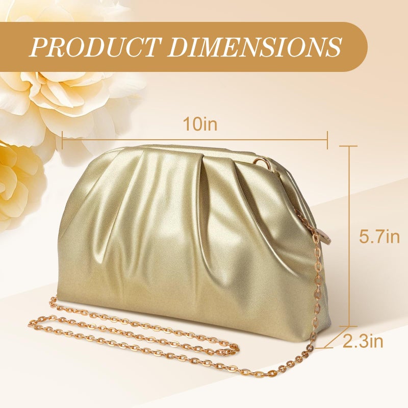 lovyoCoCo Clutch Purse for Women Soft Pleated PU Wedding Clutch, Elegant Evening Bag for Galas, Proms,Cocktail Parties (Gold) - Image 3