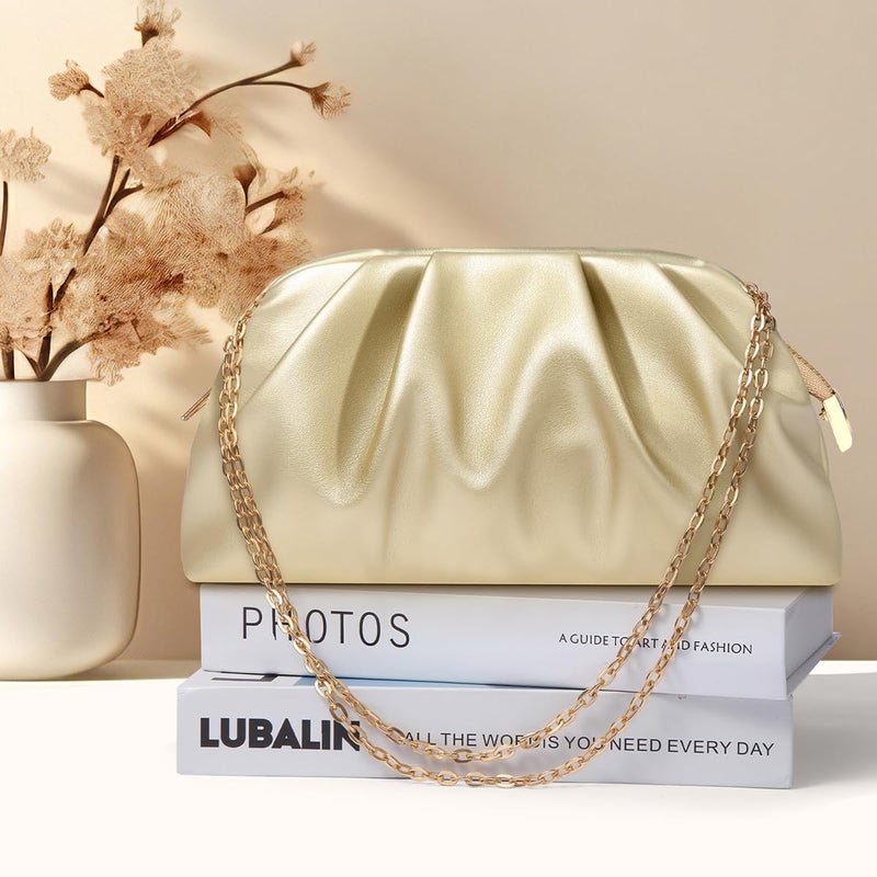 lovyoCoCo Clutch Purse for Women Soft Pleated PU Wedding Clutch, Elegant Evening Bag for Galas, Proms,Cocktail Parties (Gold) - Image 2