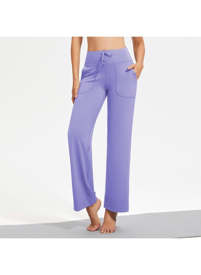Wide Leg Yoga Pants For Women Solid Color High Waist Sweatpants With Pockets Stretch Comfy Workout Sports Trousers  - Image 1