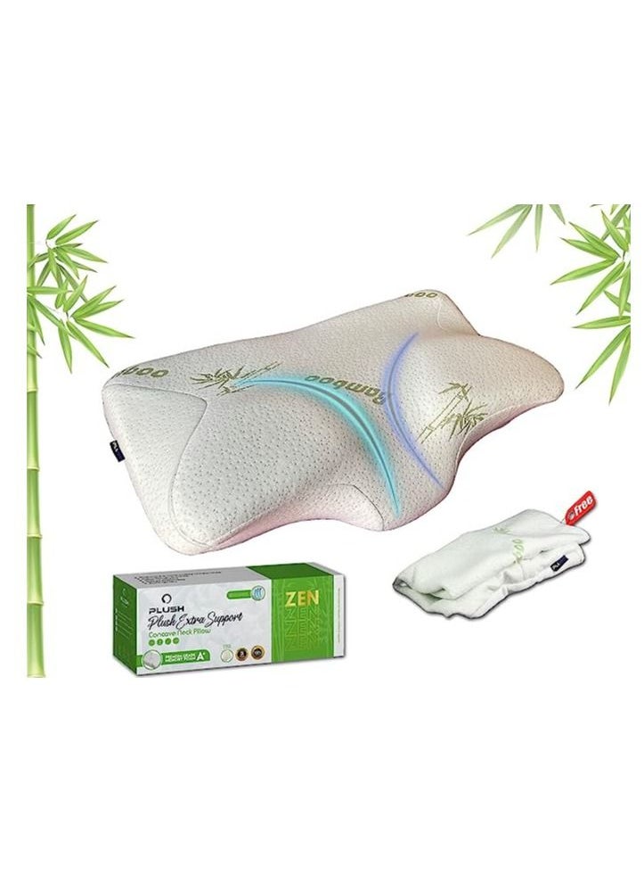 Plush PLUSH Firm Hard Memory Foam Pillow Neck and Shoulder Tension Relief, Support. Ergonomical design for Neck pain patients, Not Advised for Regular Sleeping. Included Bamboo Pillowcase - Medium  - Image 1