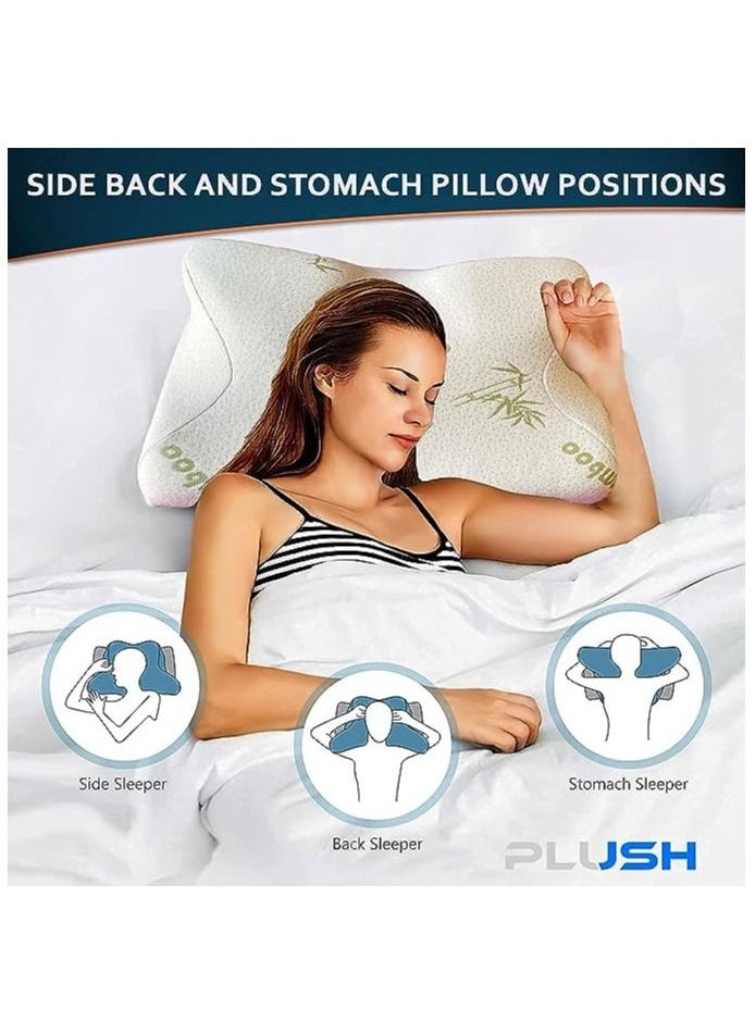 Plush PLUSH Firm Hard Memory Foam Pillow Neck and Shoulder Tension Relief, Support. Ergonomical design for Neck pain patients, Not Advised for Regular Sleeping. Included Bamboo Pillowcase - Medium  - Image 4