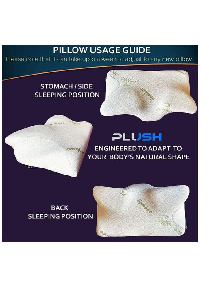 Plush - PLUSH Firm Hard Memory Foam Pillow Neck and Shoulder Tension Relief, Support. Ergonomical design for Neck pain patients, Not Advised for Regular Sleeping. Included Bamboo Pillowcase - Medium - Image 1
