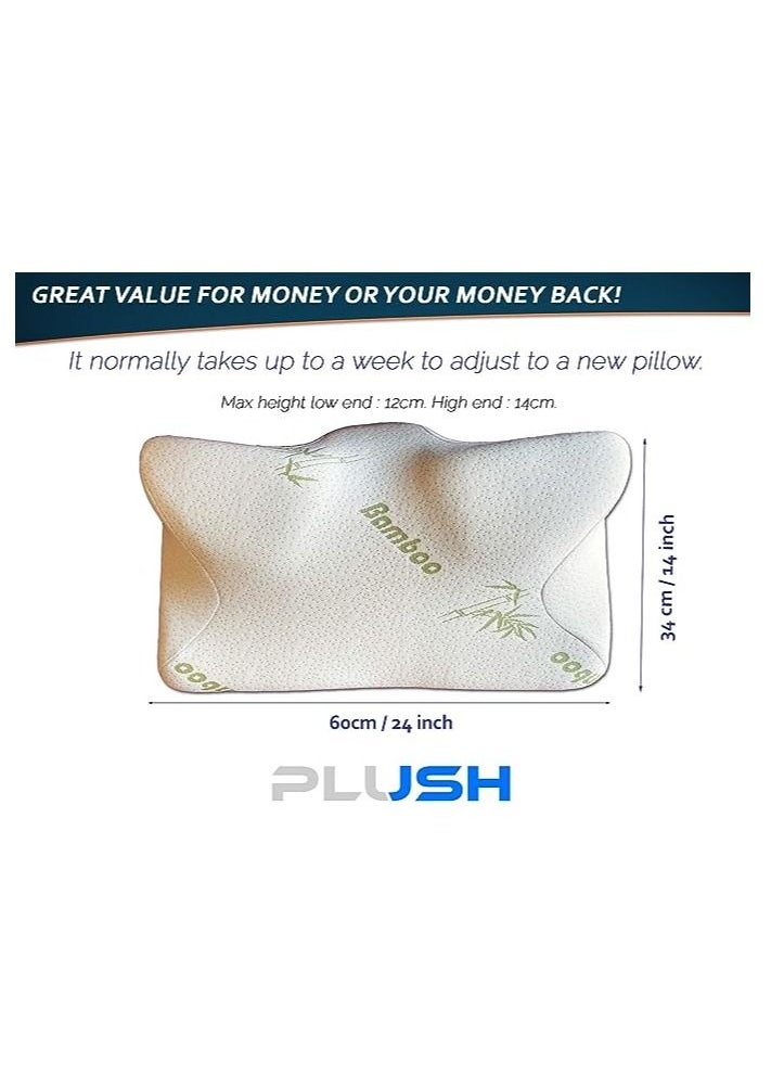 Plush PLUSH Firm Hard Memory Foam Pillow Neck and Shoulder Tension Relief, Support. Ergonomical design for Neck pain patients, Not Advised for Regular Sleeping. Included Bamboo Pillowcase - Medium  - Image 5