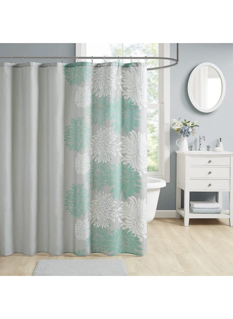 Comfort Spaces Comfort Spaces Enya Bathroom Shower Floral Printed Cute Chic Microfiber Fabric Bath Curtains 72x72 AquaGrey 