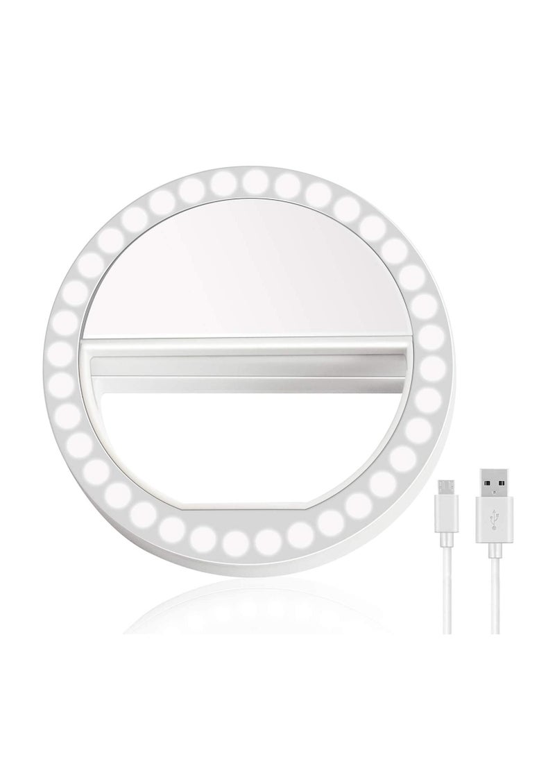 LEDIN Selfie Ring Light,Rechargeable Portable Clip-on Selfie Fill Light with iPhone/Android Smart Phone Photography,Camera Video,Girl Makes up (White)  - Image 1