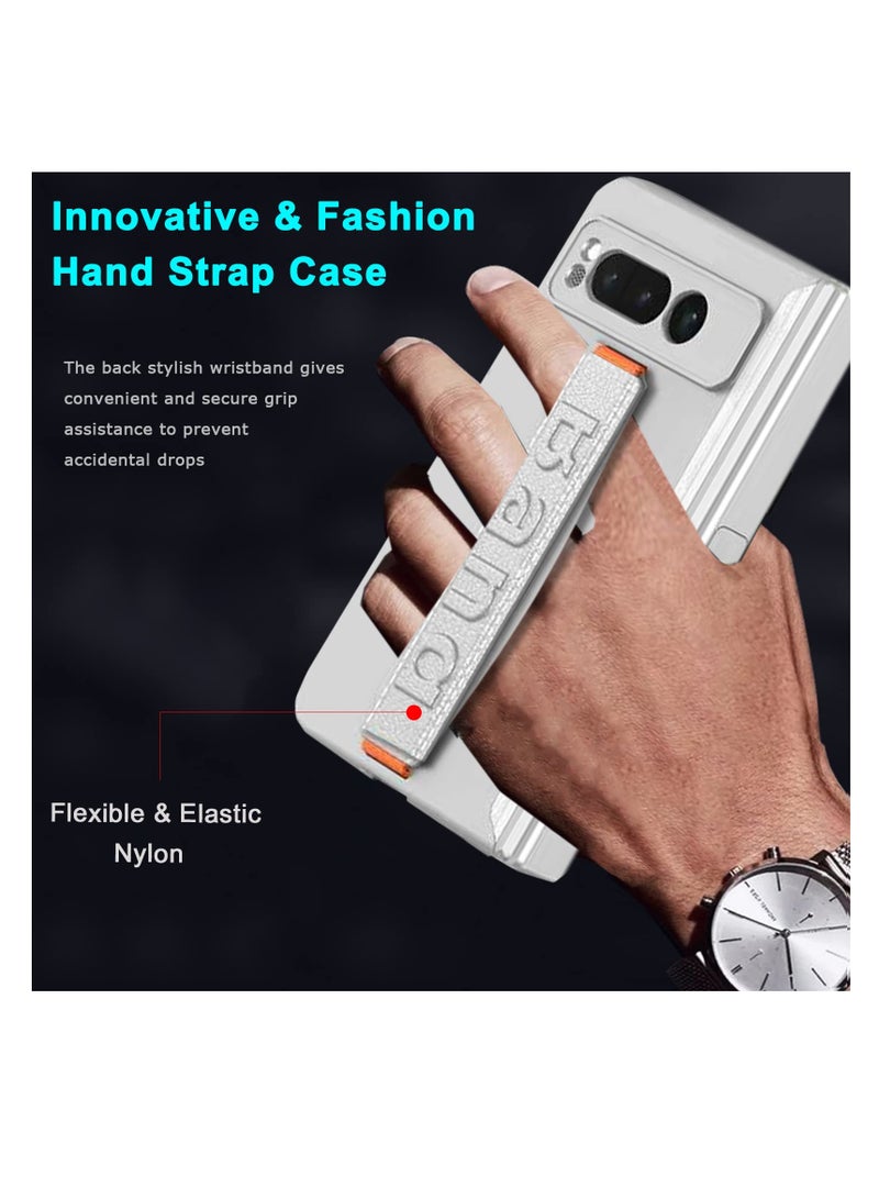 Excefore Compatible for Google Pixel Fold Phone Case, Magnetic Case with Screen Protector & Hand Strap, Silver Heavy Duty Shock-Absorption Hard Matte Cover, With Built-In Stand, for Pixel Fold Case  - Image 3