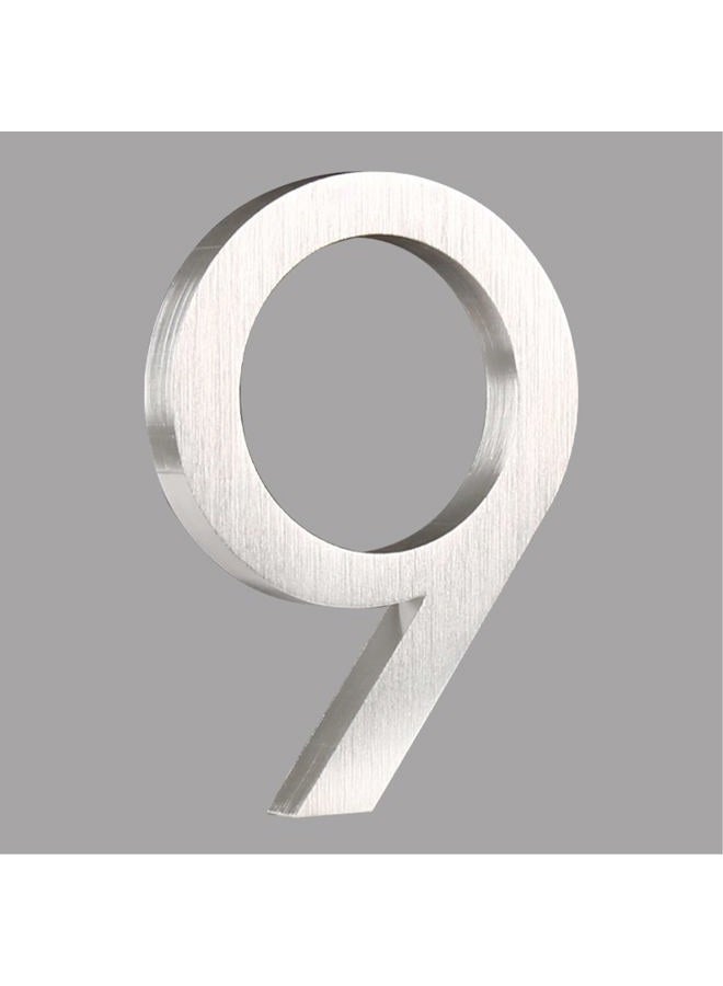 HASWARE Floating House Number 4 inch Stylish Door Numbers Alphabet Plaque Street Home Address Numerals (Small 9, Silver) - Image 1