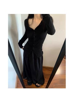 2024 Summer Plus Size Wide-Leg Culottes for Petite Women Black skirt [without pocket]]