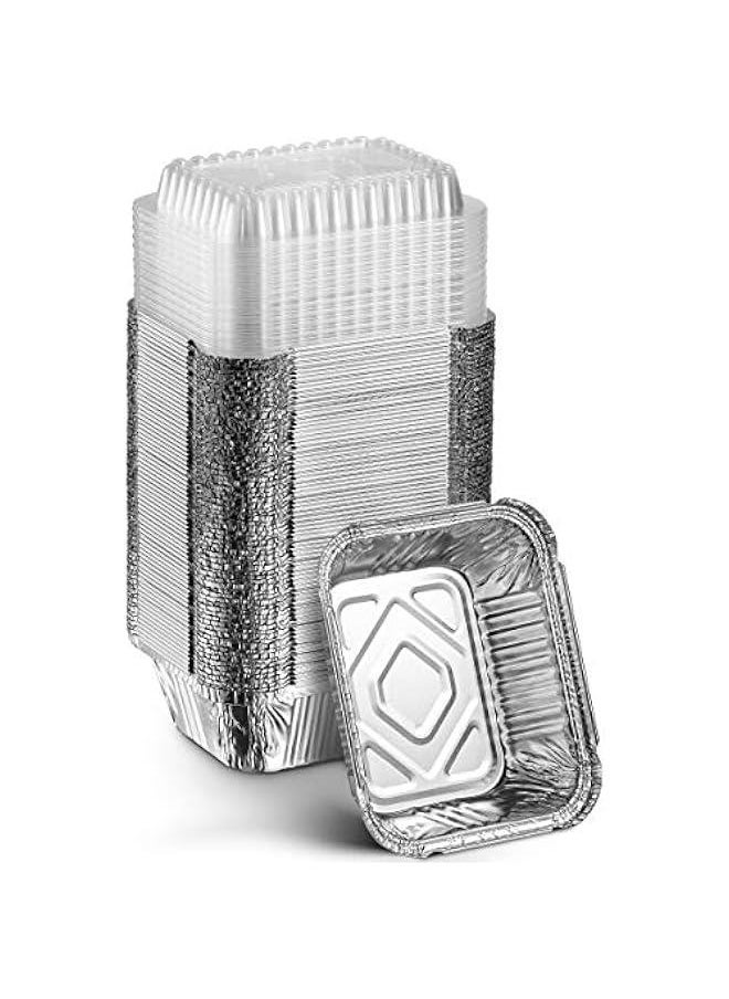 Arabest - 50-Pack of 5x4” Aluminum Foil Food Containers with Clear Lids for Takeout | 1lb Capacity Drip Pans for Freshness & Spill Resistance | Eco-Friendly & Recyclable Disposable Containers - Image 1