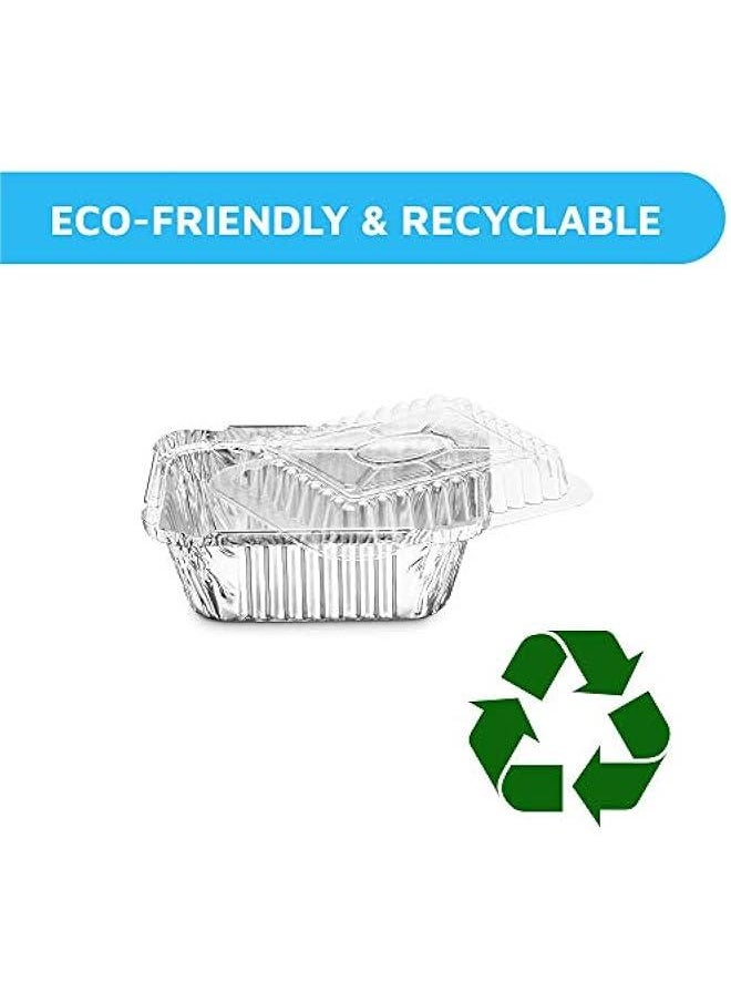 Arabest - 50-Pack of 5x4” Aluminum Foil Food Containers with Clear Lids for Takeout | 1lb Capacity Drip Pans for Freshness & Spill Resistance | Eco-Friendly & Recyclable Disposable Containers - Image 1