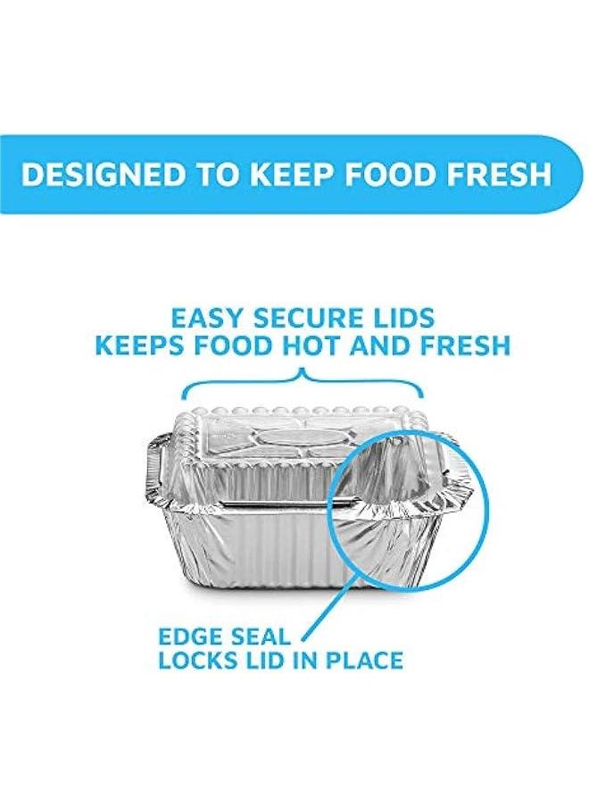 Arabest - 50-Pack of 5x4” Aluminum Foil Food Containers with Clear Lids for Takeout | 1lb Capacity Drip Pans for Freshness & Spill Resistance | Eco-Friendly & Recyclable Disposable Containers - Image 1