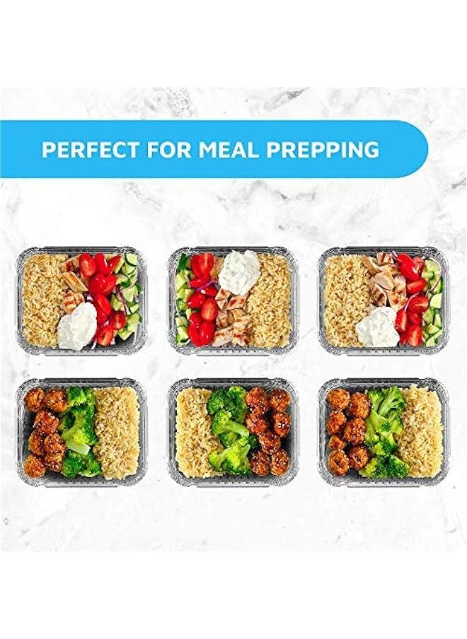 Arabest - 50-Pack of 5x4” Aluminum Foil Food Containers with Clear Lids for Takeout | 1lb Capacity Drip Pans for Freshness & Spill Resistance | Eco-Friendly & Recyclable Disposable Containers - Image 1