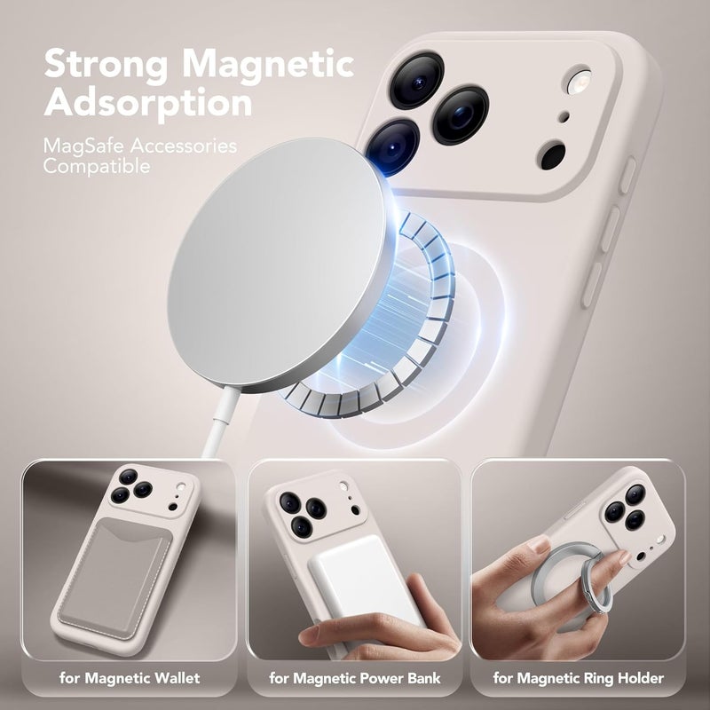 SUYDANBOX Magnetic for iPhone 17 Pro Case, Compatible with MagSafe, [Full Camera Protection][Screen Protector] Silicone Shockproof Protective Phone Case for iPhone 17 Pro 6.3", Stone - Image 2