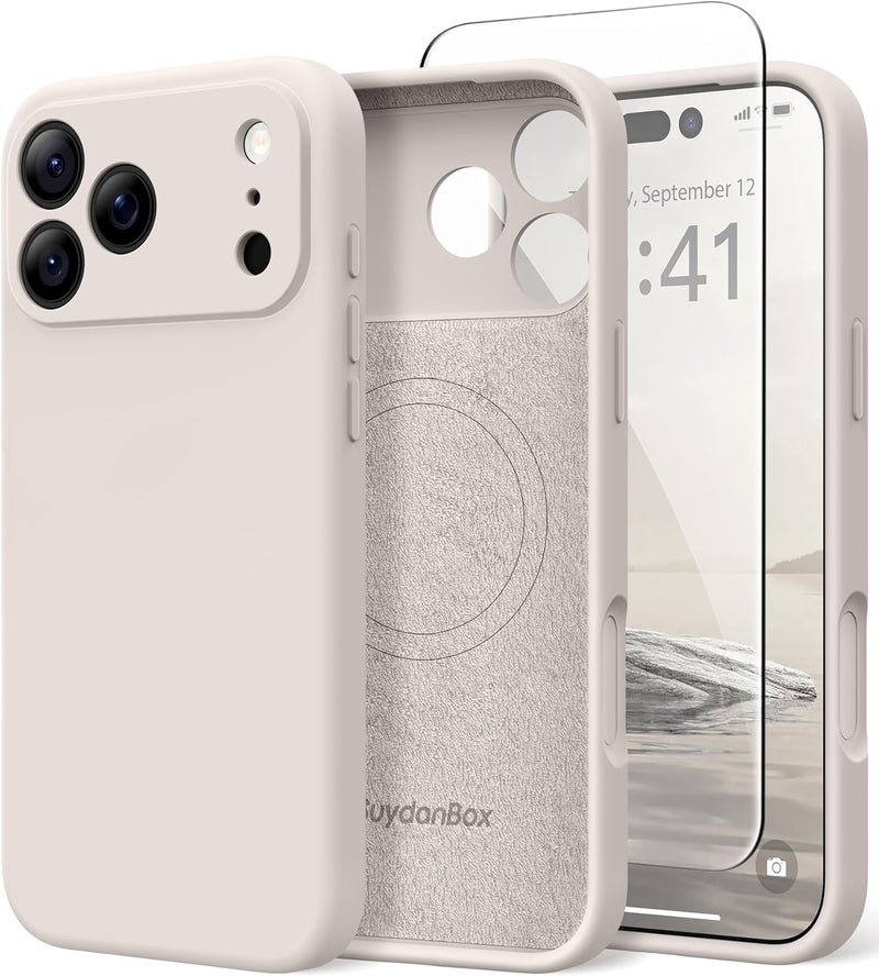 SUYDANBOX Magnetic for iPhone 17 Pro Case, Compatible with MagSafe, [Full Camera Protection][Screen Protector] Silicone Shockproof Protective Phone Case for iPhone 17 Pro 6.3", Stone - Image 1