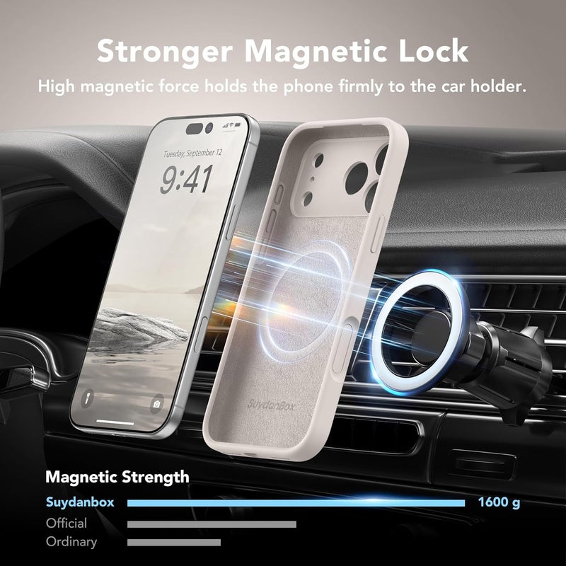 SUYDANBOX Magnetic for iPhone 17 Pro Case, Compatible with MagSafe, [Full Camera Protection][Screen Protector] Silicone Shockproof Protective Phone Case for iPhone 17 Pro 6.3", Stone - Image 3