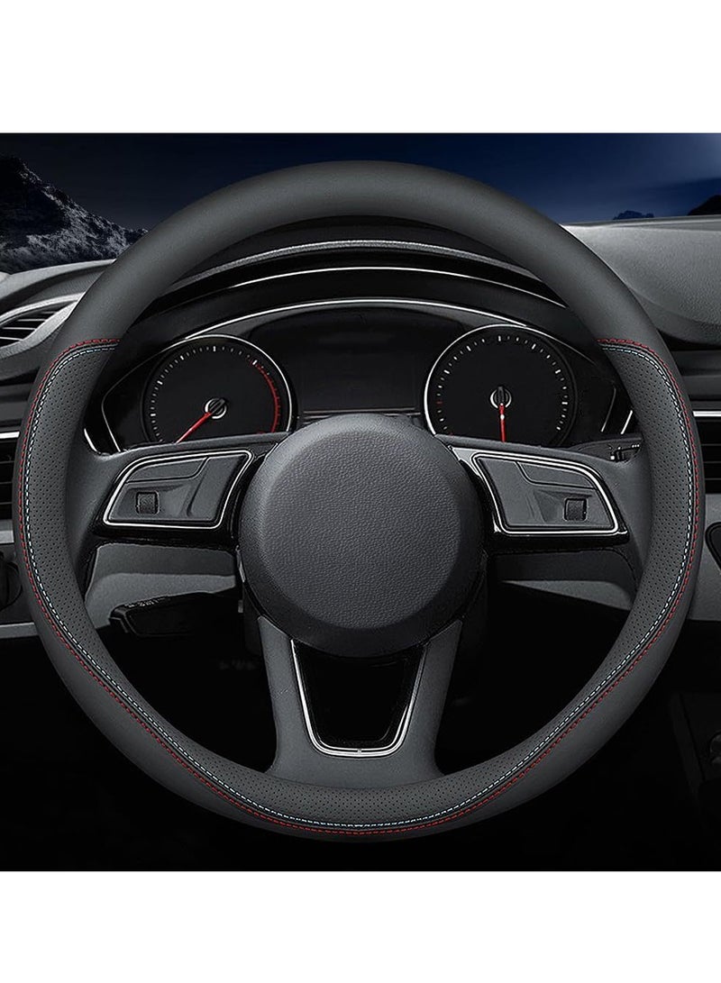 GUDOO New Nappa Leather Car Steering Wheel Cover Comfortable Non-Slip Sport Style Universal 15" - Image 1