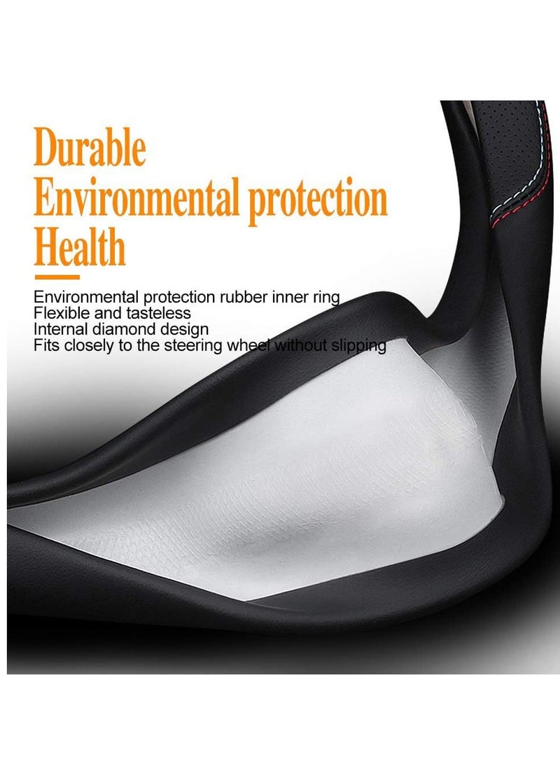 GUDOO New Nappa Leather Car Steering Wheel Cover Comfortable Non-Slip Sport Style Universal 15" - Image 2