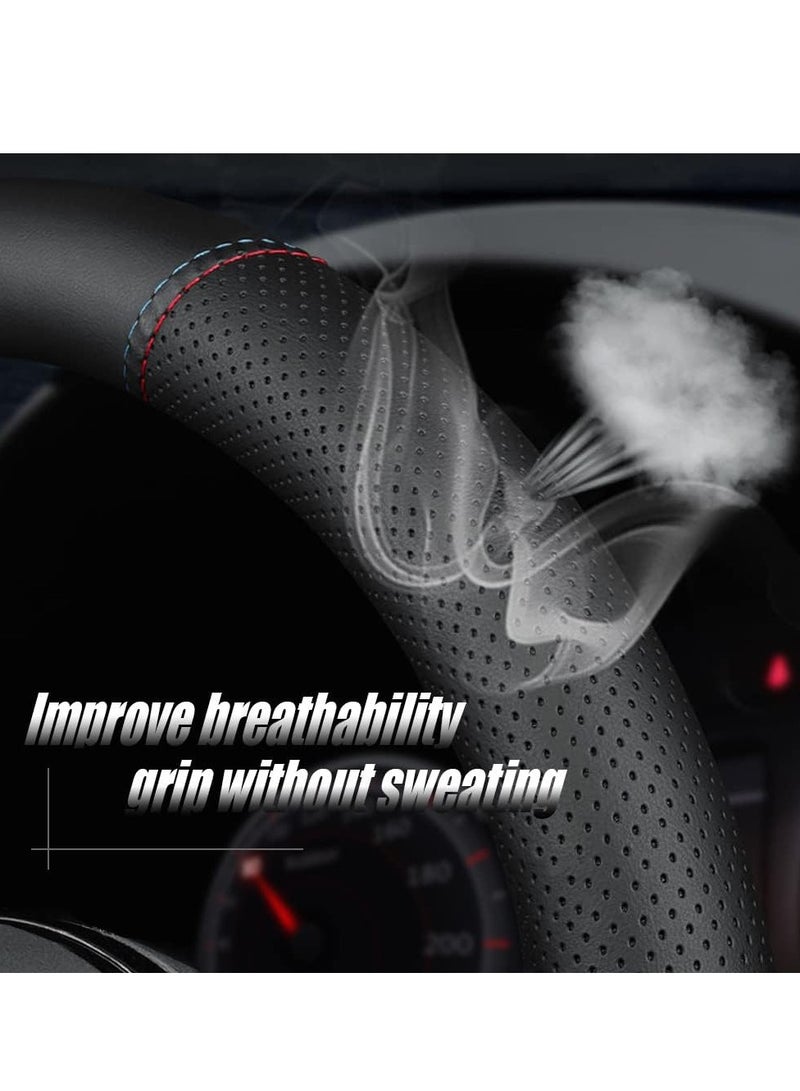 GUDOO New Nappa Leather Car Steering Wheel Cover Comfortable Non-Slip Sport Style Universal 15" - Image 3