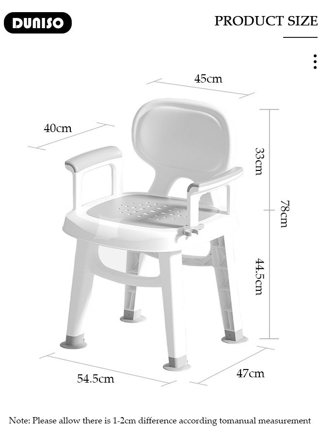 DUNISO Bathroom Shower Chair Seat with Back,Armrests,Anti-slip Floor Mats,Shower Head Snap,Bath Shower Bench Bath Stool for Elderly Senior Disabled Handicap Pregnant  - Image 2