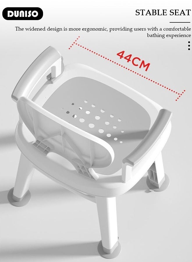 DUNISO Bathroom Shower Chair Seat with Back,Armrests,Anti-slip Floor Mats,Shower Head Snap,Bath Shower Bench Bath Stool for Elderly Senior Disabled Handicap Pregnant  - Image 5