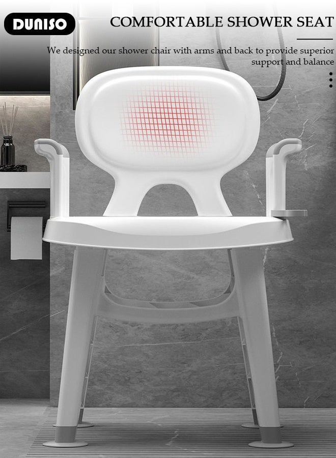 DUNISO Bathroom Shower Chair Seat with Back,Armrests,Anti-slip Floor Mats,Shower Head Snap,Bath Shower Bench Bath Stool for Elderly Senior Disabled Handicap Pregnant  - Image 4