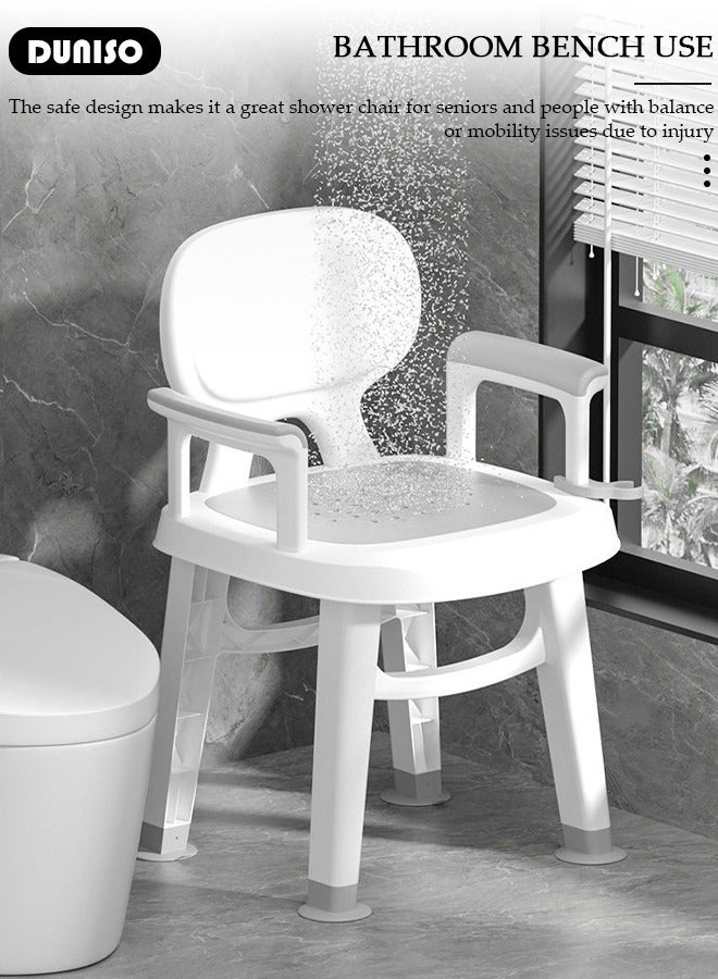 DUNISO Bathroom Shower Chair Seat with Back,Armrests,Anti-slip Floor Mats,Shower Head Snap,Bath Shower Bench Bath Stool for Elderly Senior Disabled Handicap Pregnant  - Image 3