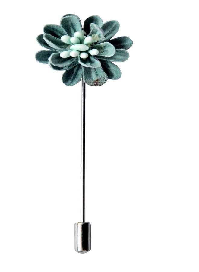 DeePerfetto Lily Handmade Flower Lapel PIN Boutonniere for Men - Suede Green - Image 2