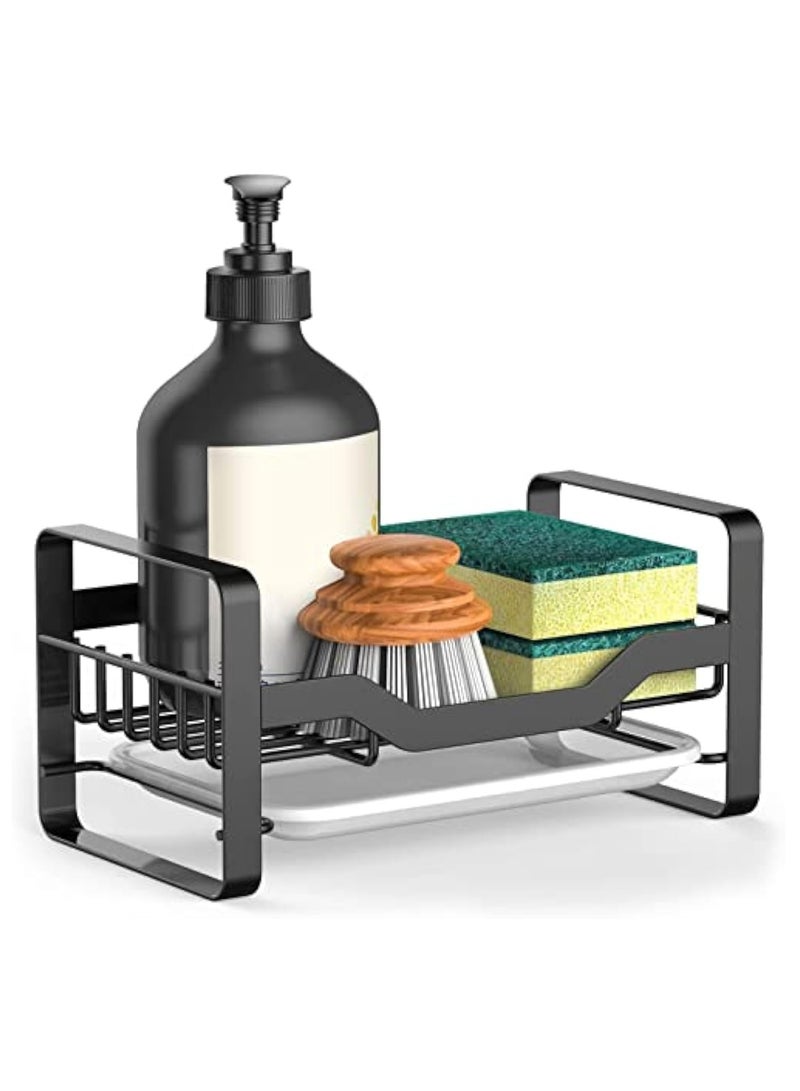 YelaJoy Kitchen Sink Caddy | 304 Stainless Steel Sponge Holder with Removable Drain Tray | Sink Organizer for Soap, Brush, and Utensils | Durable Countertop Soap Dispenser Holder (Black) - Image 1