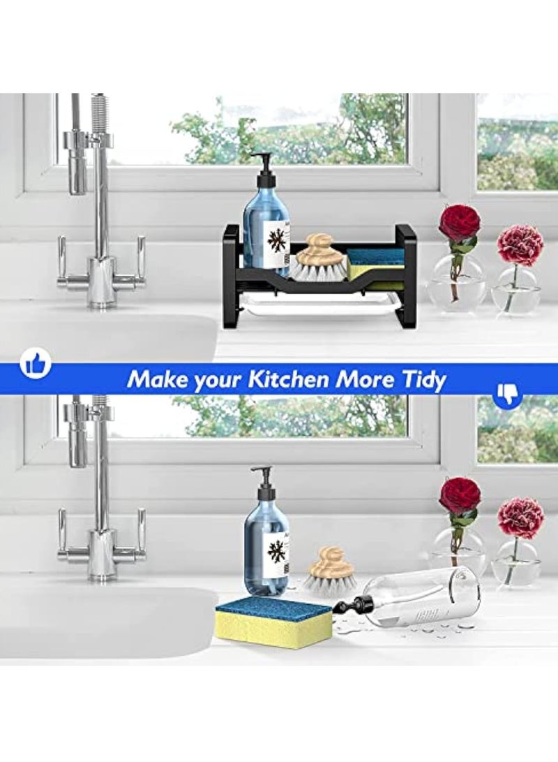 YelaJoy Kitchen Sink Caddy | 304 Stainless Steel Sponge Holder with Removable Drain Tray | Sink Organizer for Soap, Brush, and Utensils | Durable Countertop Soap Dispenser Holder (Black) - Image 2