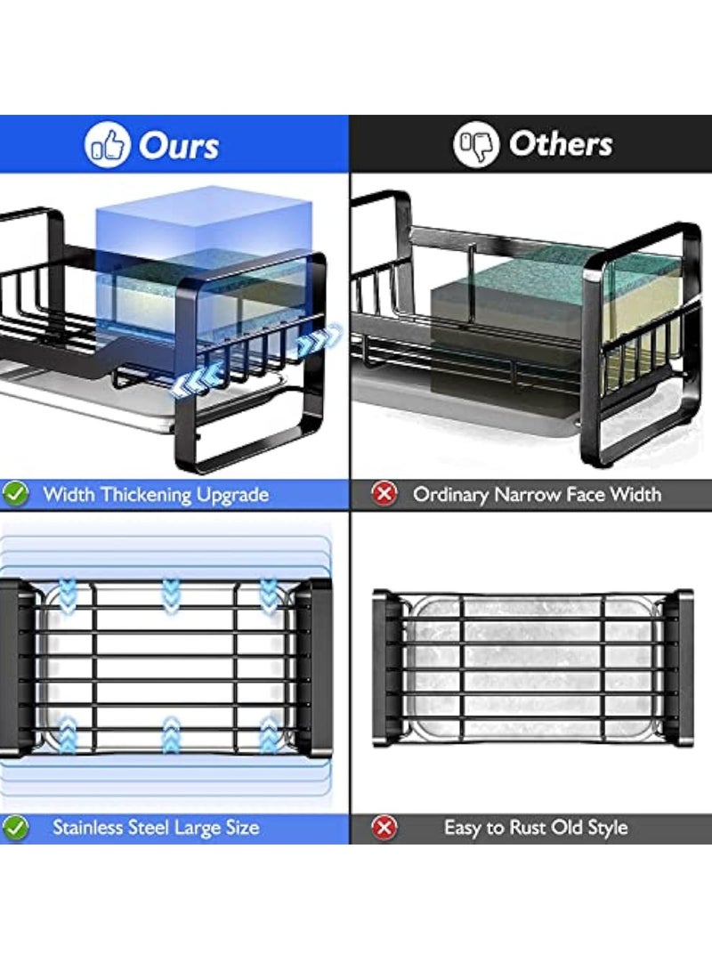 YelaJoy Kitchen Sink Caddy | 304 Stainless Steel Sponge Holder with Removable Drain Tray | Sink Organizer for Soap, Brush, and Utensils | Durable Countertop Soap Dispenser Holder (Black) - Image 5
