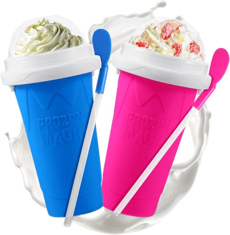 REGNBUE 2 Pack Slushy Maker Cup, Quick Frozen Magic Squeeze Cup for Juice Milk Yogurt Ice Cream Make, DIY Smoothie Cooling Cup with Lid & Straw for Kids Friends Family - Image 1
