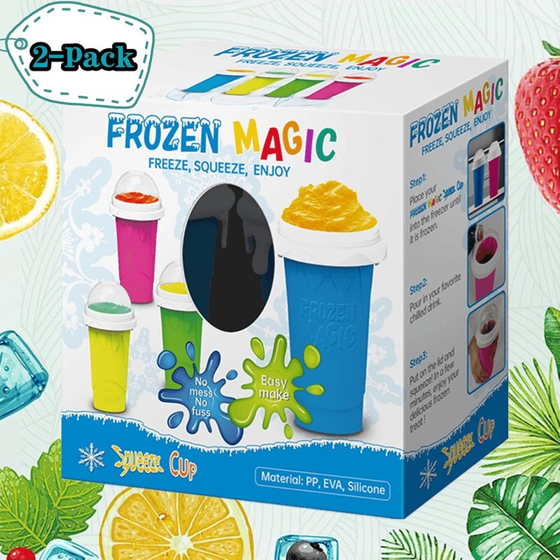 REGNBUE 2 Pack Slushy Maker Cup, Quick Frozen Magic Squeeze Cup for Juice Milk Yogurt Ice Cream Make, DIY Smoothie Cooling Cup with Lid & Straw for Kids Friends Family - Image 2