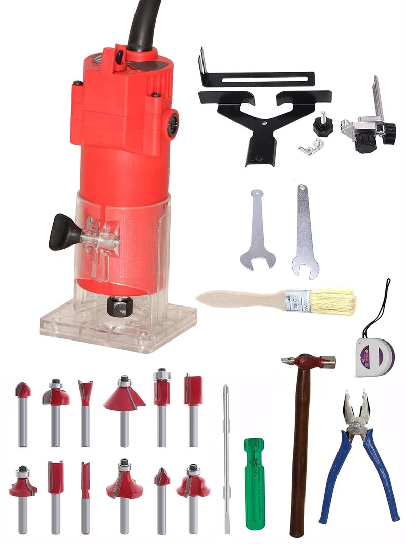 Digital Craft 30000 RPM Woodworking Electric Trimmer 1000W Wood Milling Engraving Slotting Machine Hand Carving Router Machine Electric Trimmer Machine4 Utility Tools12Pc Router Bits Set - Image 1