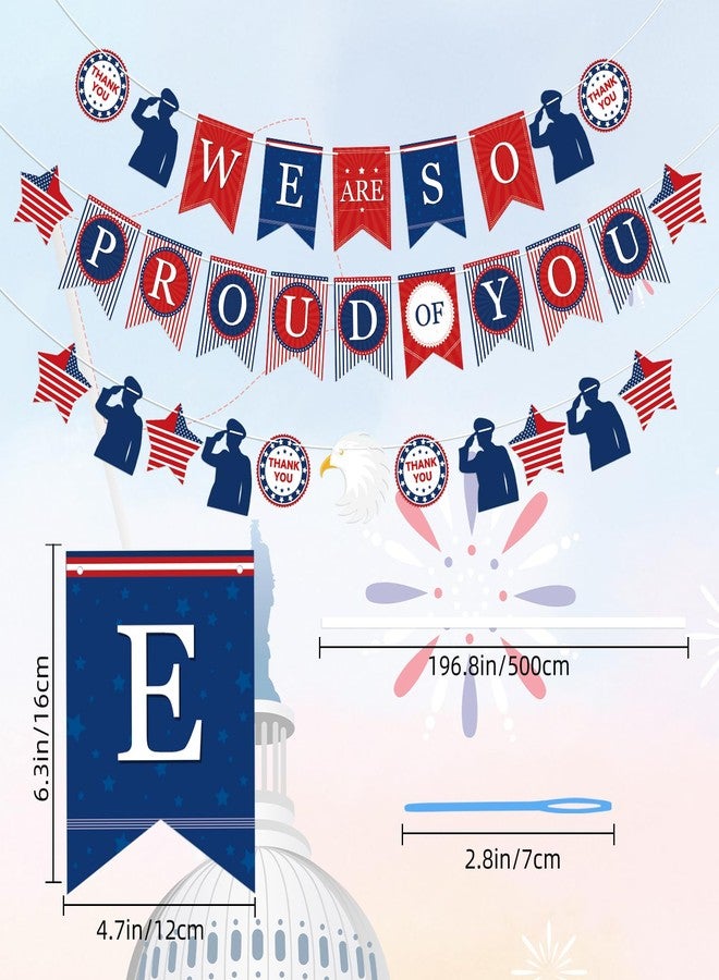 Adecortalk We Are So Proud of You Banner Welcome Home Banner for Retirement Patriotic Soldier Army Military Going Away Party Decorations Graduation Party Supplies (Blue White) - Image 2