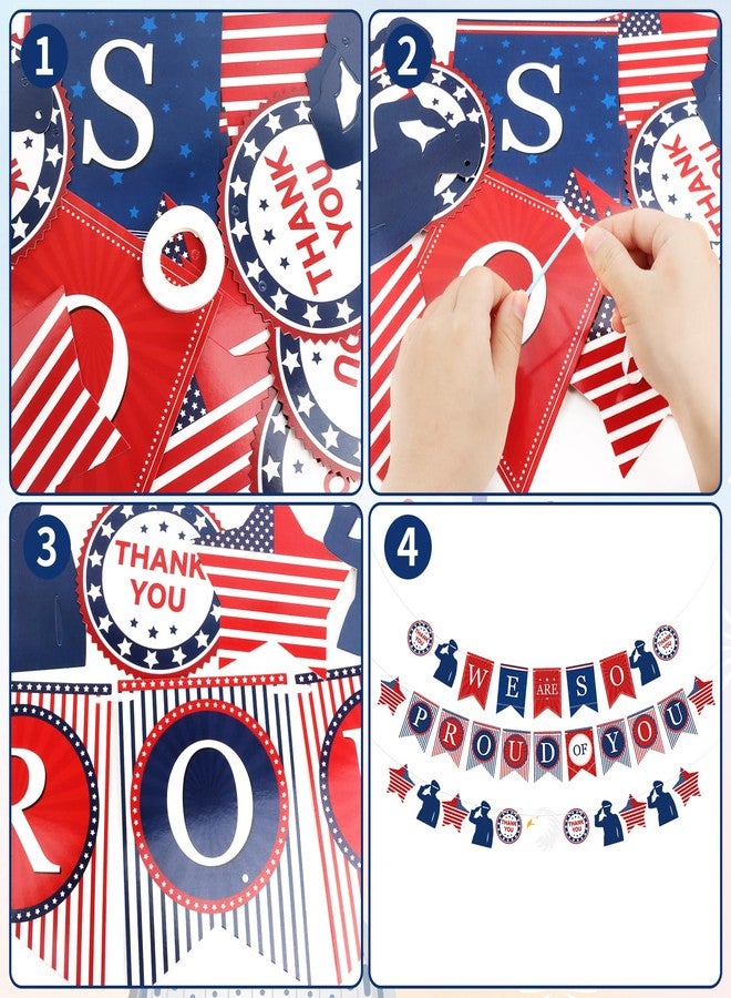 Adecortalk We Are So Proud of You Banner Welcome Home Banner for Retirement Patriotic Soldier Army Military Going Away Party Decorations Graduation Party Supplies (Blue White) - Image 3