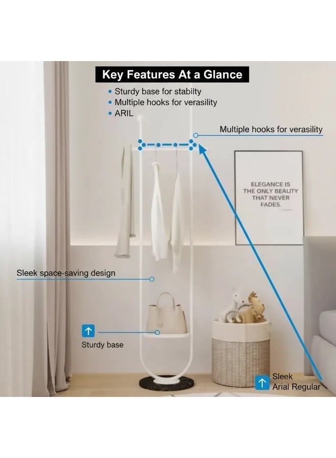 Y&D حامل معاطف معدني على شكل U حامل معاطف أبيض قائم بذاته مع قاعدة رخامية حامل معاطف قائم بطول 190 سم - Image 4